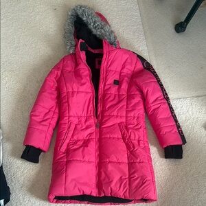 Kids Pink Winter Coat with Faux Fur Hood from Calvin Klein Jeans!